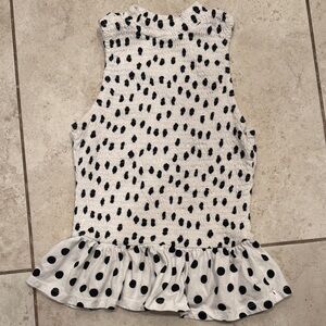 Zara White and Black Polka Dot Ruffled Tank Top